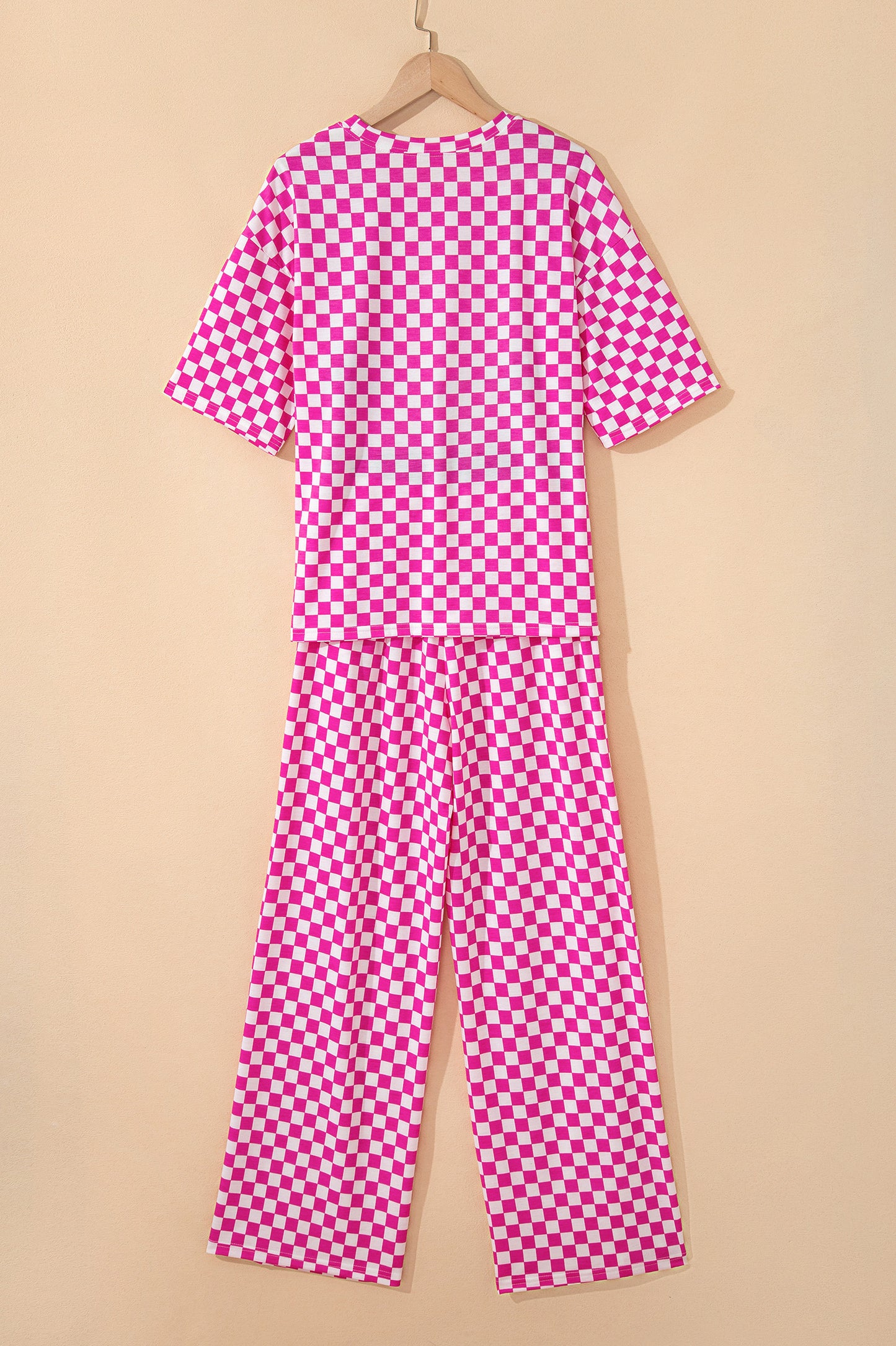 Khaki Checkered Print Half Sleeve Tee 2pcs Lounge Pant Set